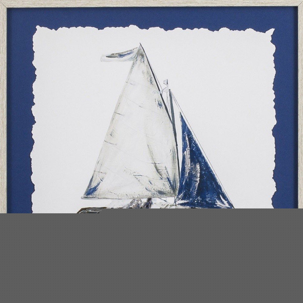 Set Of Two Navy Sail Hand Painted White Framed Wall Art HomeRoots