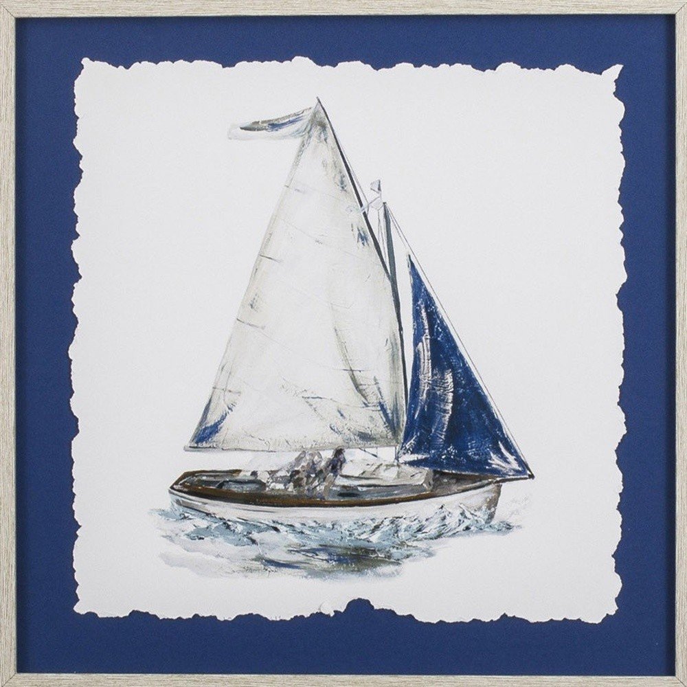 Set Of Two Navy Sail Hand Painted White Framed Wall Art HomeRoots