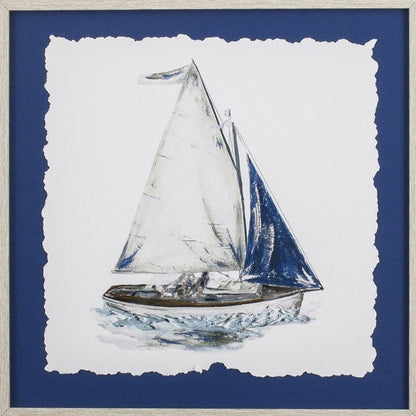 Set Of Two Navy Sail Hand Painted White Framed Wall Art HomeRoots