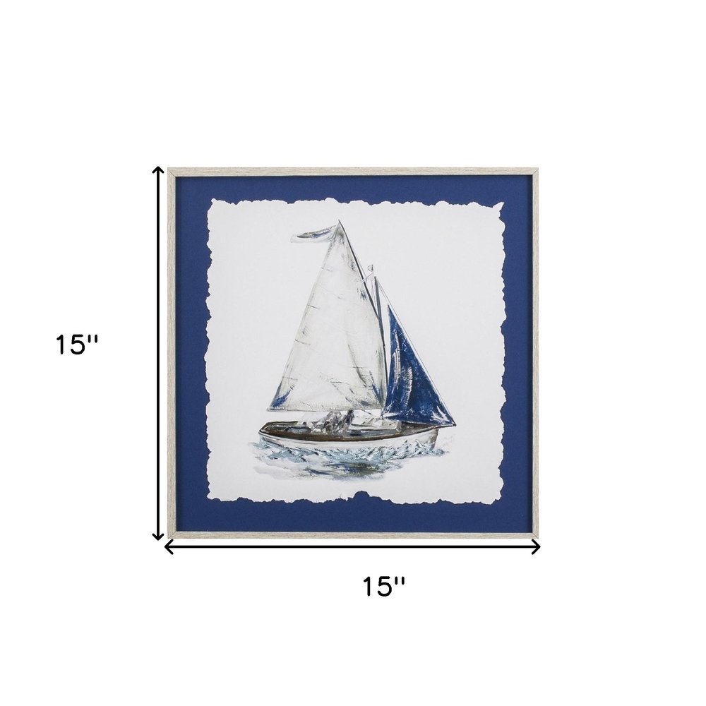 Set Of Two Navy Sail Hand Painted White Framed Wall Art HomeRoots