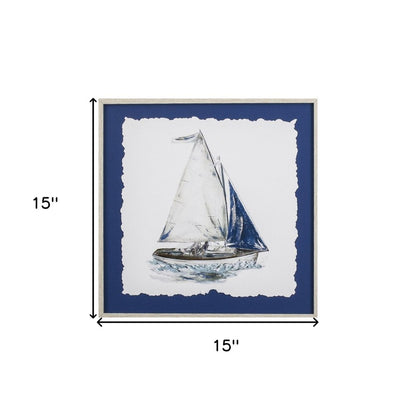 Set Of Two Navy Sail Hand Painted White Framed Wall Art HomeRoots