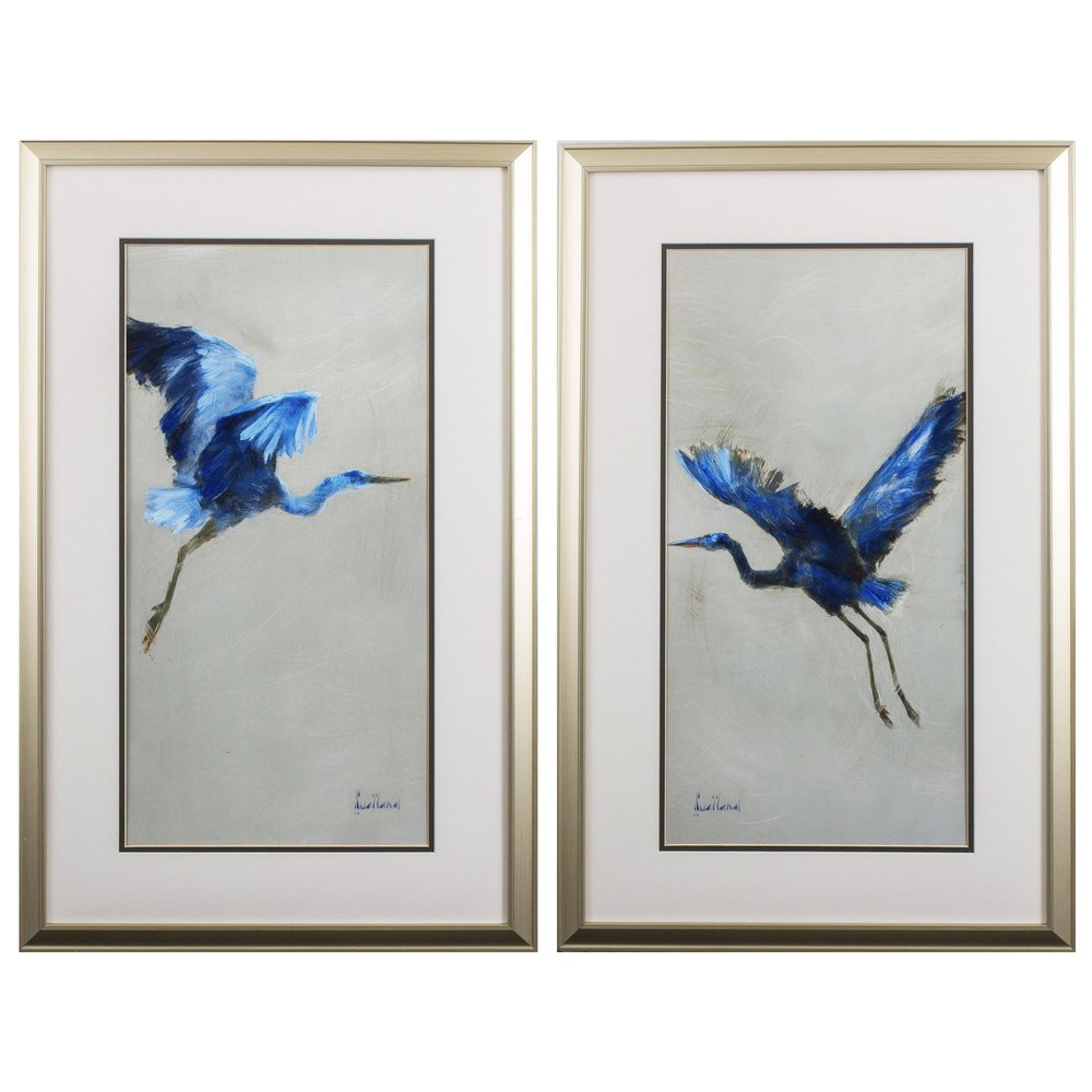Set of Two Blue Heron Framed Art — view 1