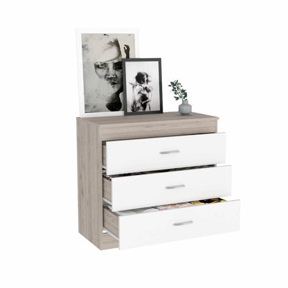 29" Light Gray and White Three Drawer Dresser - FurniFindUSA