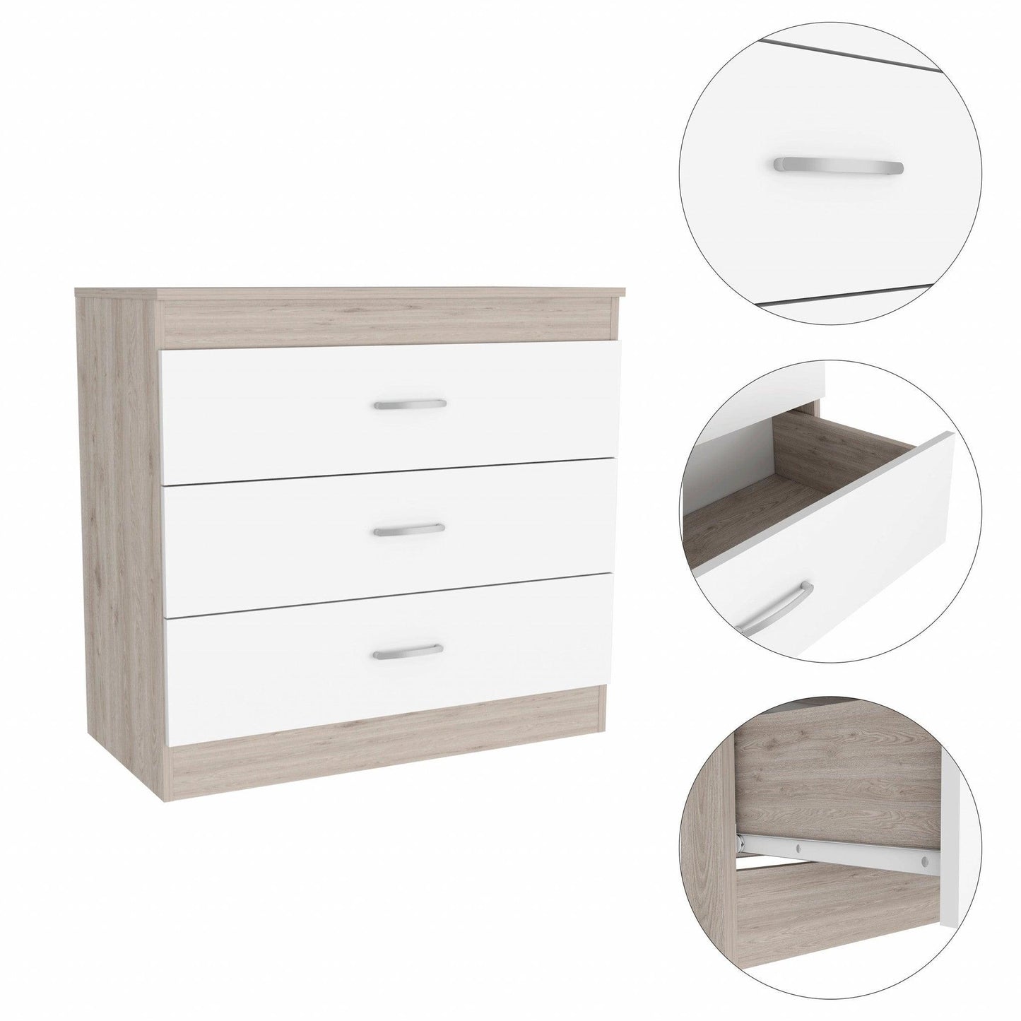 29" Light Gray and White Three Drawer Dresser - FurniFindUSA