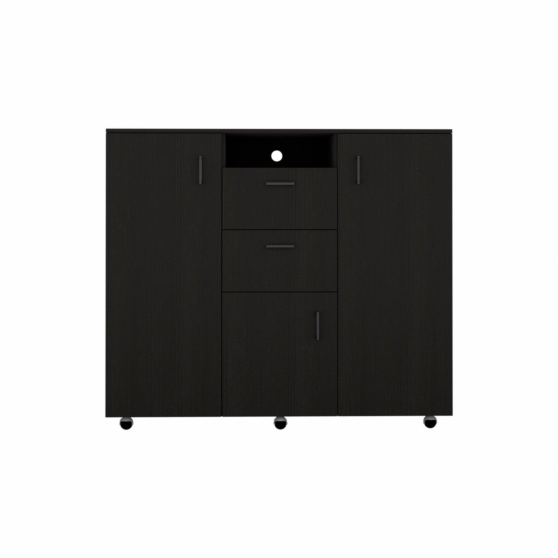 Black Three Door Closet with Two Drawers - FurniFindUSA