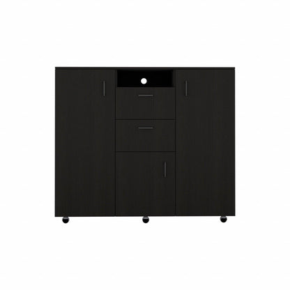 Black Three Door Closet with Two Drawers - FurniFindUSA