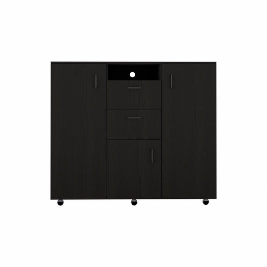 Black Three Door Closet with Two Drawers - FurniFindUSA