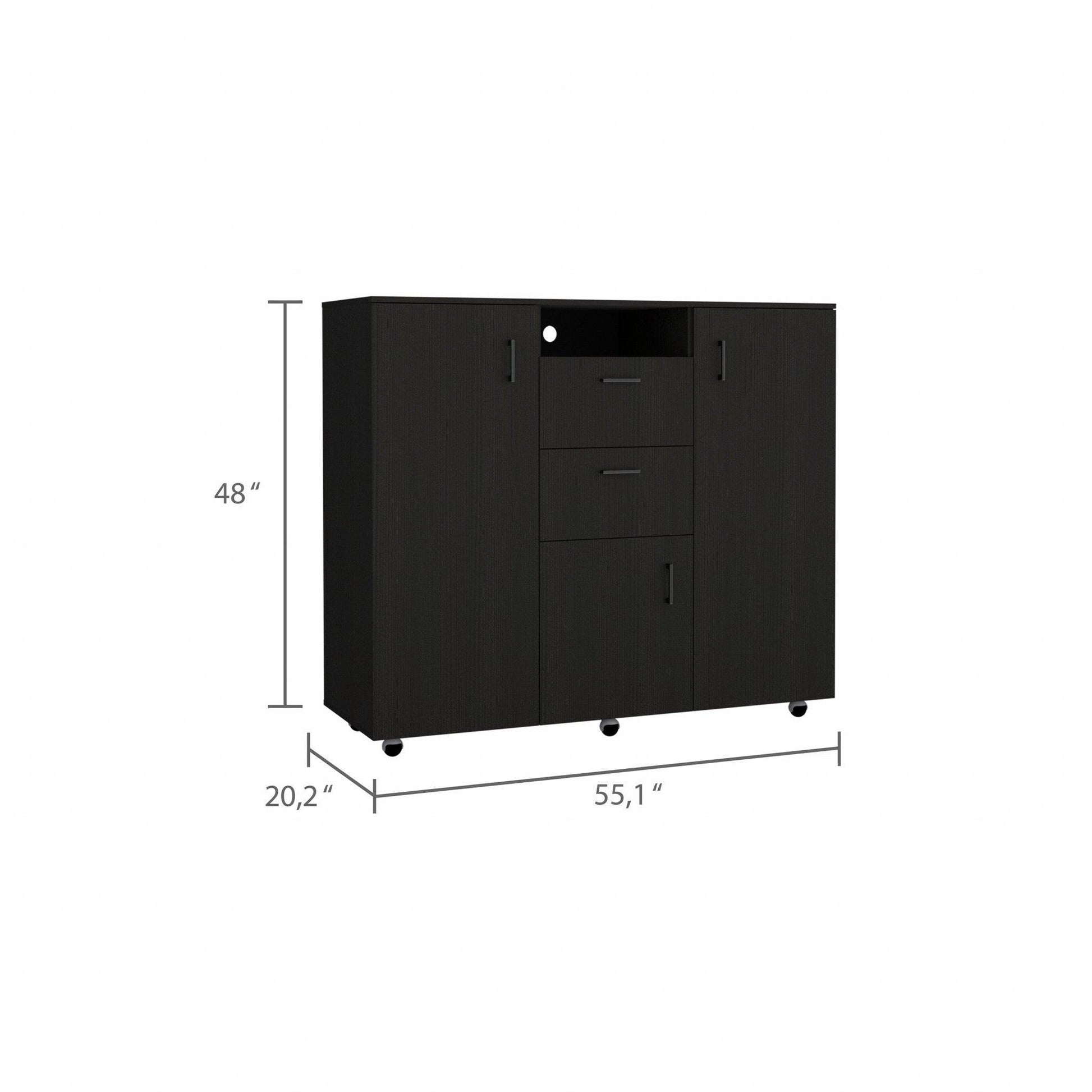 Black Three Door Closet with Two Drawers - FurniFindUSA