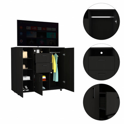 Black Three Door Closet with Two Drawers - FurniFindUSA