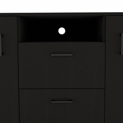 Black Three Door Closet with Two Drawers - FurniFindUSA