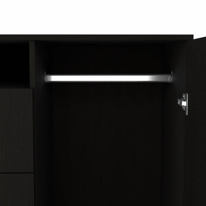 Black Three Door Closet with Two Drawers - FurniFindUSA