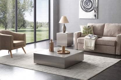 35" Silver Stainless Steel Square Solid Coffee Table HomeRoots