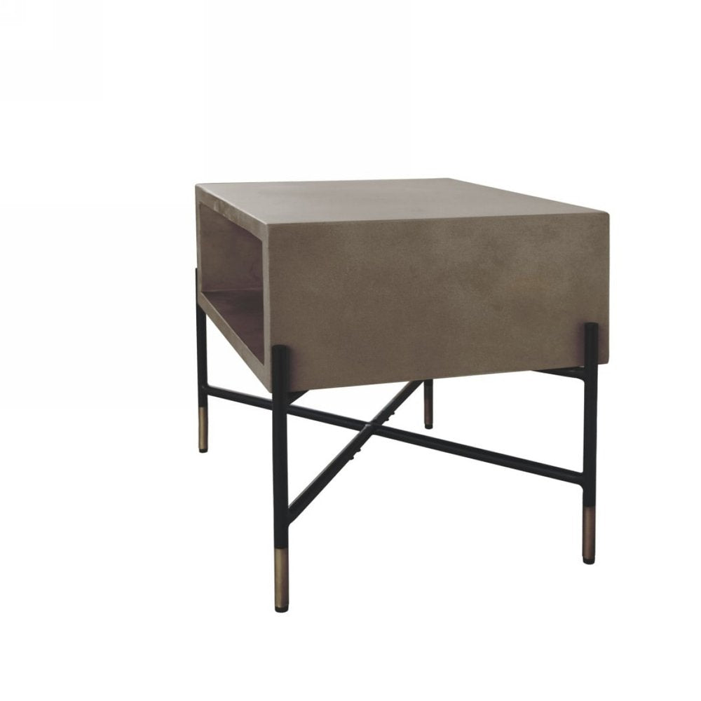 25" Gray and Black Concrete And Metal Square Coffee Table With Shelf HomeRoots