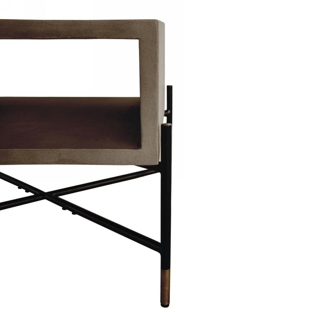 25" Gray and Black Concrete And Metal Square Coffee Table With Shelf HomeRoots