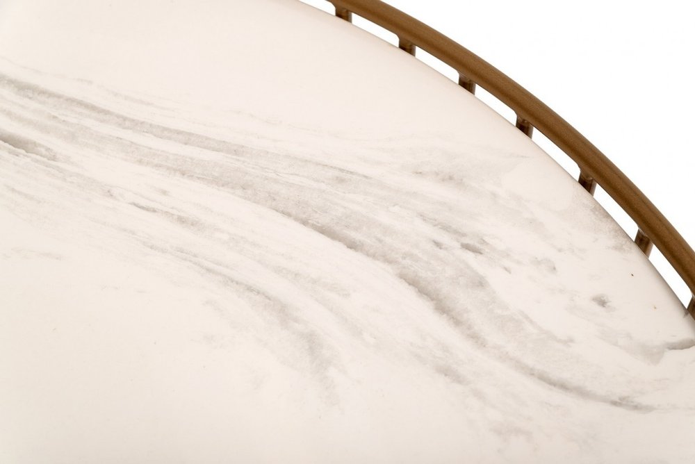 37" White and Gold Faux Marble And Metal Round Frame Coffee Table HomeRoots