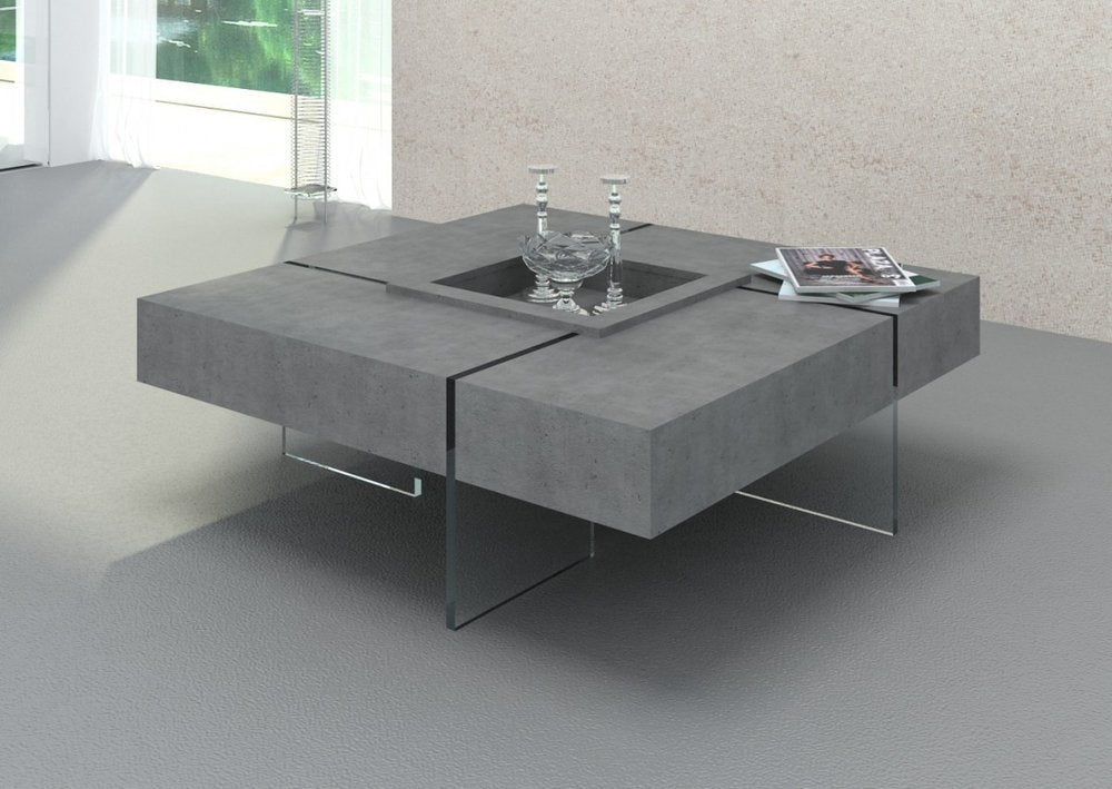 47" Gray and Clear Concrete And Glass Square Solid Coffee Table HomeRoots