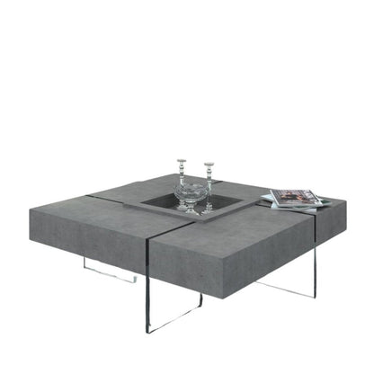 47" Gray and Clear Concrete And Glass Square Solid Coffee Table HomeRoots