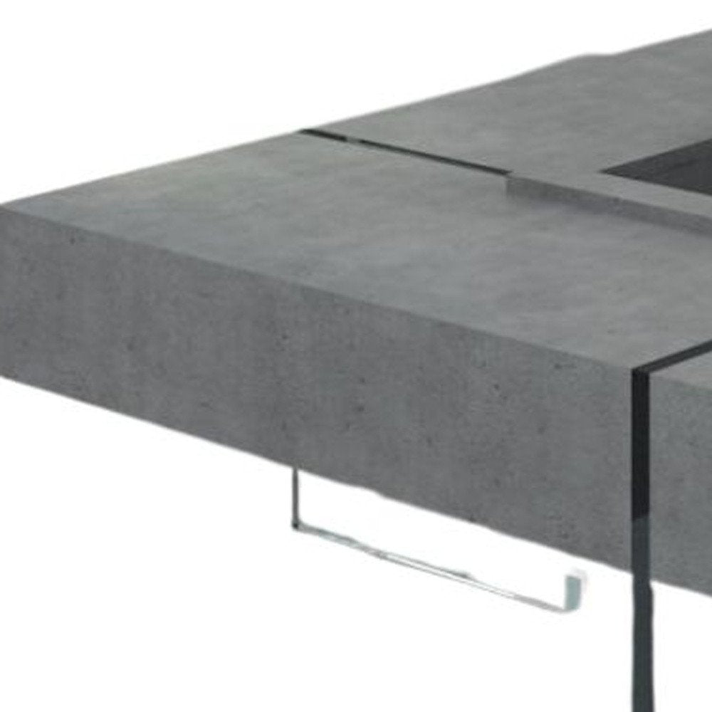 47" Gray and Clear Concrete And Glass Square Solid Coffee Table HomeRoots