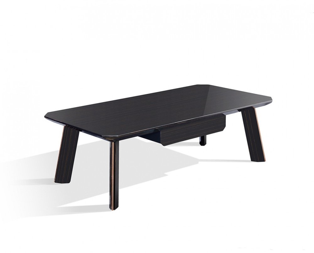 55" Ebony and Dark Brown Wood And Stainless Steel Coffee Table With Drawer HomeRoots