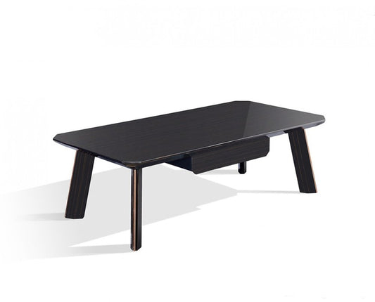 55" Ebony and Dark Brown Wood And Stainless Steel Coffee Table With Drawer HomeRoots