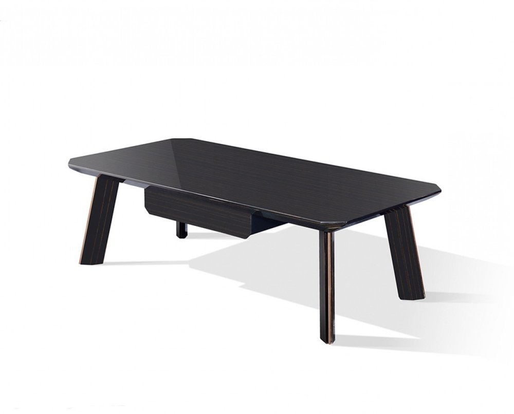 55" Ebony and Dark Brown Wood And Stainless Steel Coffee Table With Drawer HomeRoots
