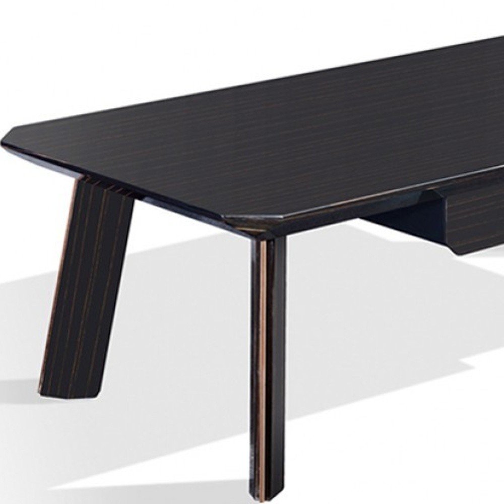 55" Ebony and Dark Brown Wood And Stainless Steel Coffee Table With Drawer HomeRoots