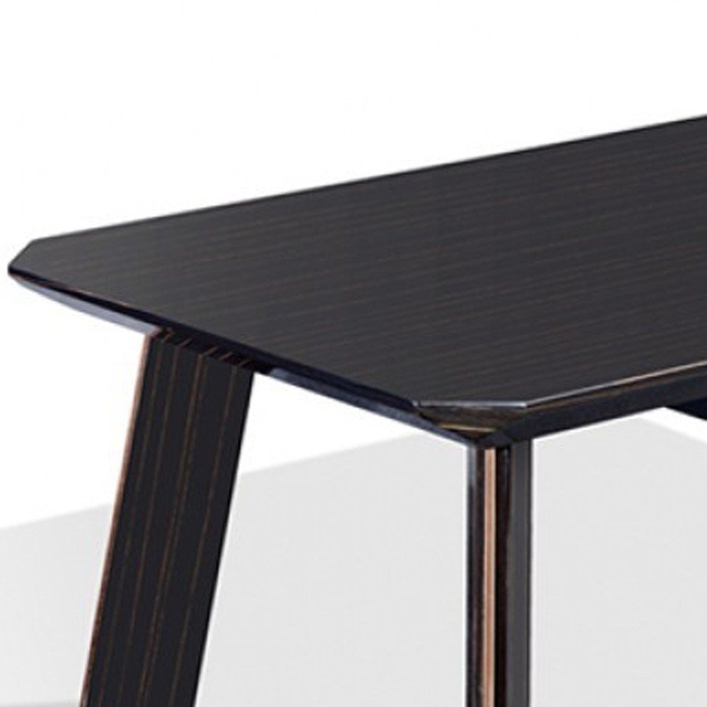 55" Ebony and Dark Brown Wood And Stainless Steel Coffee Table With Drawer HomeRoots
