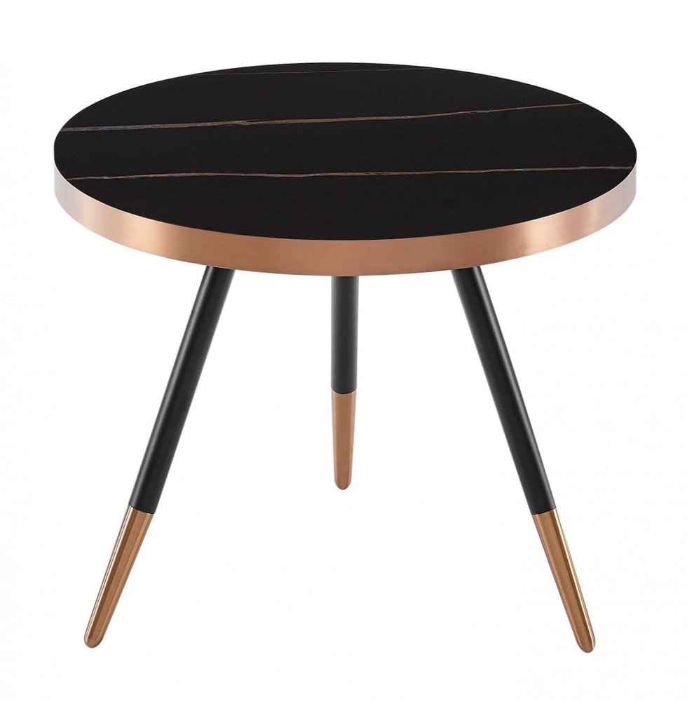 20" Black and Gold Faux Marble And Metal Round Coffee Table HomeRoots
