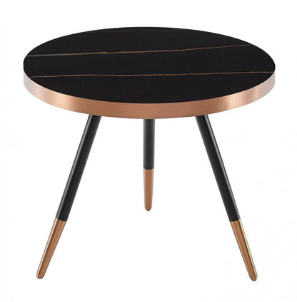 20" Black and Gold Faux Marble And Metal Round Coffee Table HomeRoots