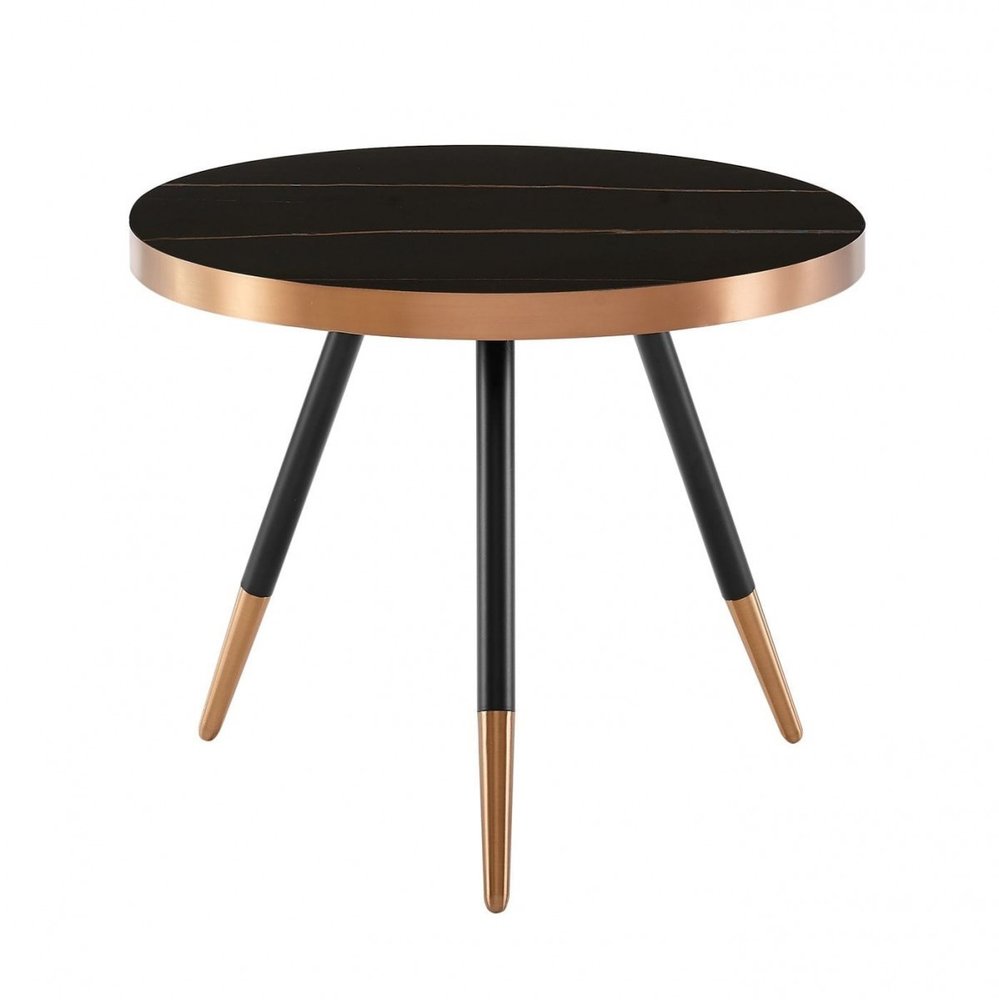 20" Black and Gold Faux Marble And Metal Round Coffee Table HomeRoots