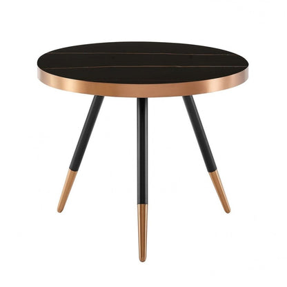 20" Black and Gold Faux Marble And Metal Round Coffee Table HomeRoots