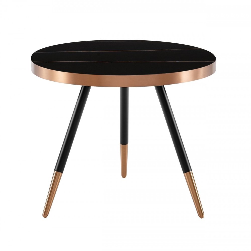 20" Black and Gold Faux Marble And Metal Round Coffee Table HomeRoots