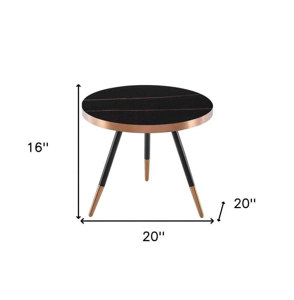 20" Black and Gold Faux Marble And Metal Round Coffee Table HomeRoots