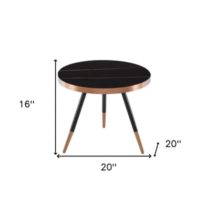 20" Black and Gold Faux Marble And Metal Round Coffee Table HomeRoots