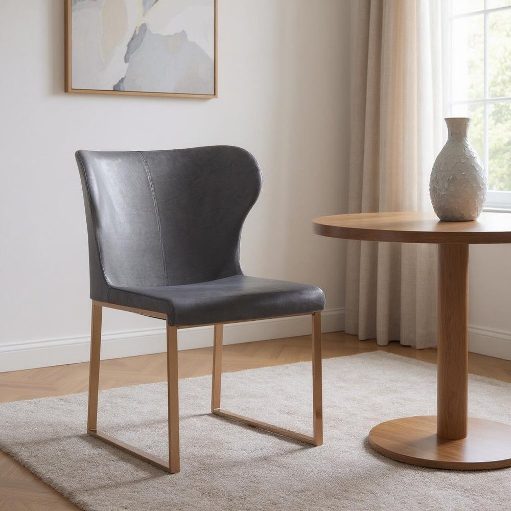 Gray and Gold Upholstered Fabric Wing Back Dining Side Chair HomeRoots