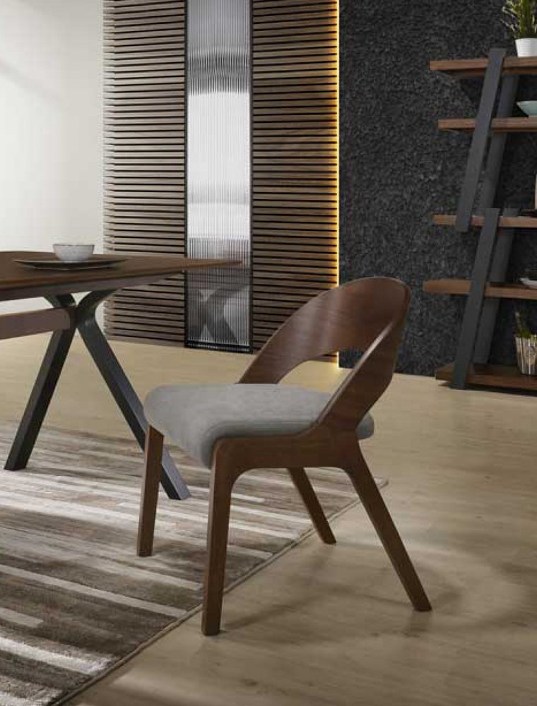 Set of Two Gray and Brown Upholstered Fabric Curved Back Dining Side Chairs HomeRoots
