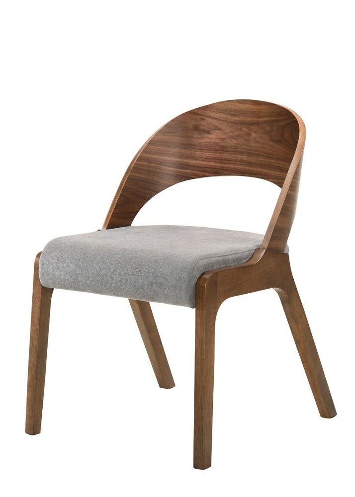 Set of Two Gray and Brown Upholstered Fabric Curved Back Dining Side Chairs HomeRoots