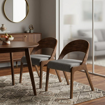 Set of Two Gray and Brown Upholstered Fabric Curved Back Dining Side Chairs HomeRoots