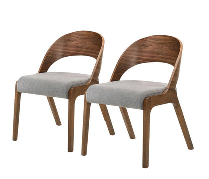 Set of Two Gray and Brown Upholstered Fabric Curved Back Dining Side Chairs HomeRoots