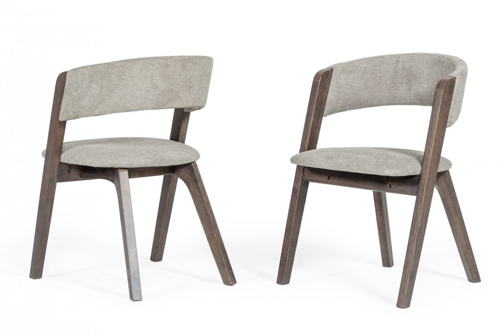 Set of Two Gray and Brown Upholstered Fabric Dining Arm Chairs HomeRoots