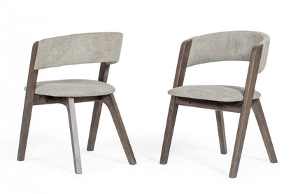 Set of Two Gray and Brown Upholstered Fabric Dining Arm Chairs HomeRoots