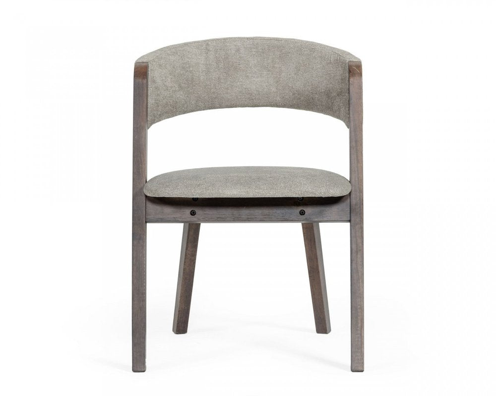 Set of Two Gray and Brown Upholstered Fabric Dining Arm Chairs HomeRoots