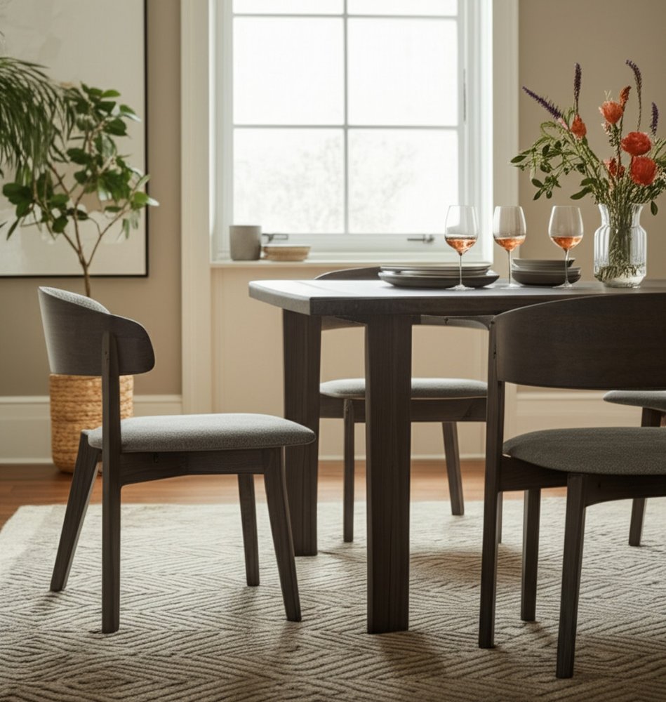 Set of Two Gray and Brown Upholstered Fabric Dining Arm Chairs HomeRoots