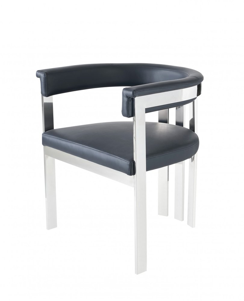 Black and Silver Upholstered Faux Leather Slat Back Dining Arm Chair HomeRoots