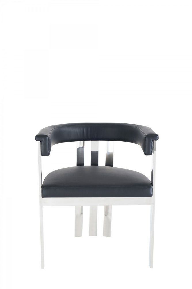 Black and Silver Upholstered Faux Leather Slat Back Dining Arm Chair HomeRoots