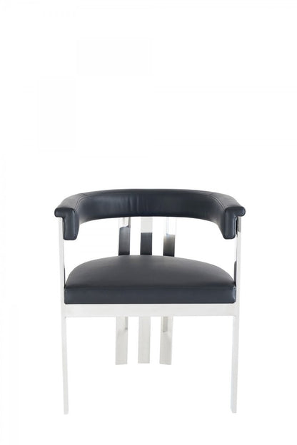 Black and Silver Upholstered Faux Leather Slat Back Dining Arm Chair HomeRoots