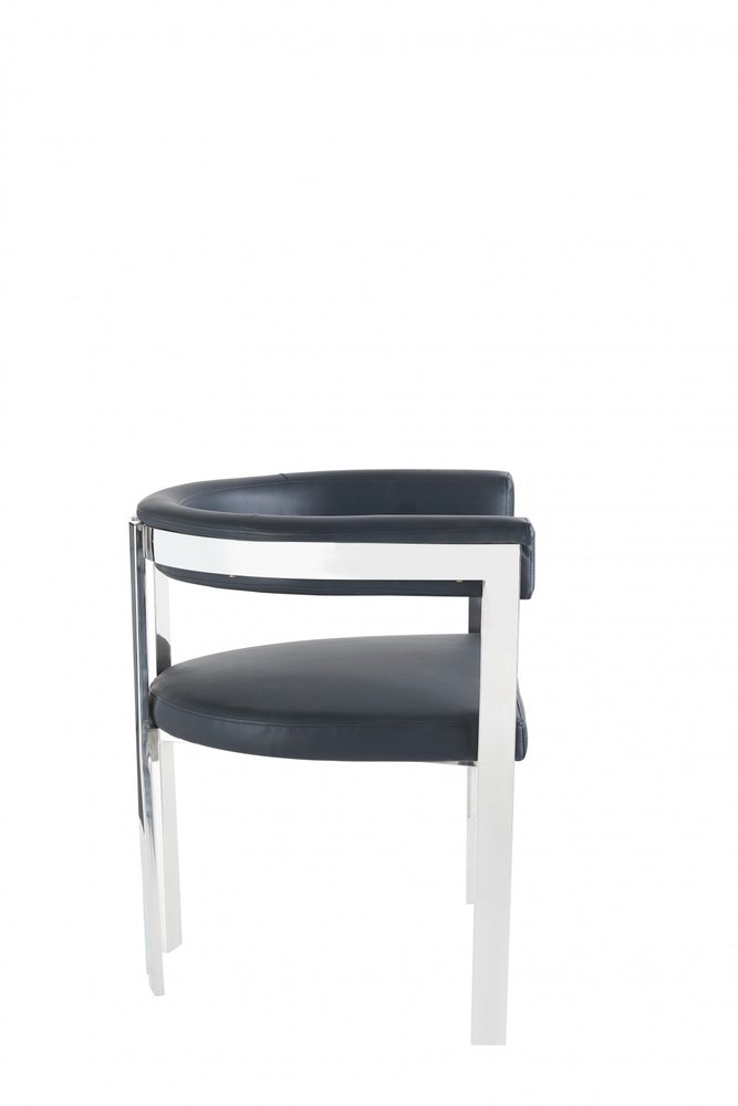 Black and Silver Upholstered Faux Leather Slat Back Dining Arm Chair HomeRoots