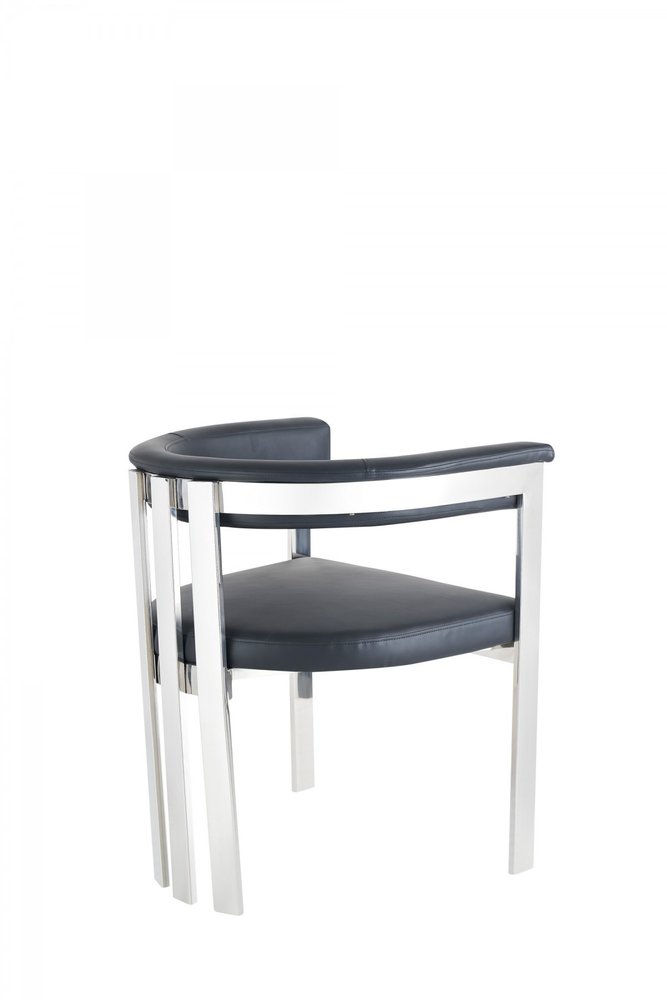 Black and Silver Upholstered Faux Leather Slat Back Dining Arm Chair HomeRoots