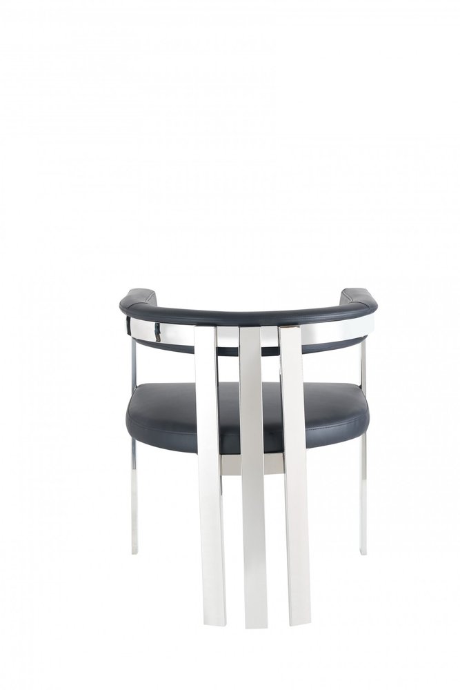 Black and Silver Upholstered Faux Leather Slat Back Dining Arm Chair HomeRoots