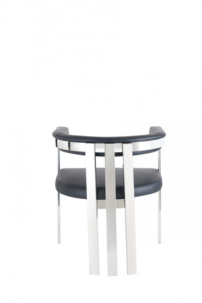 Black and Silver Upholstered Faux Leather Slat Back Dining Arm Chair HomeRoots
